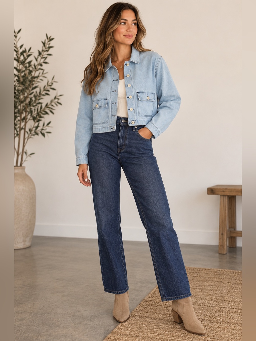 Lee Women’s Cropped Denim Jacket – Light Wash Blue – Size M